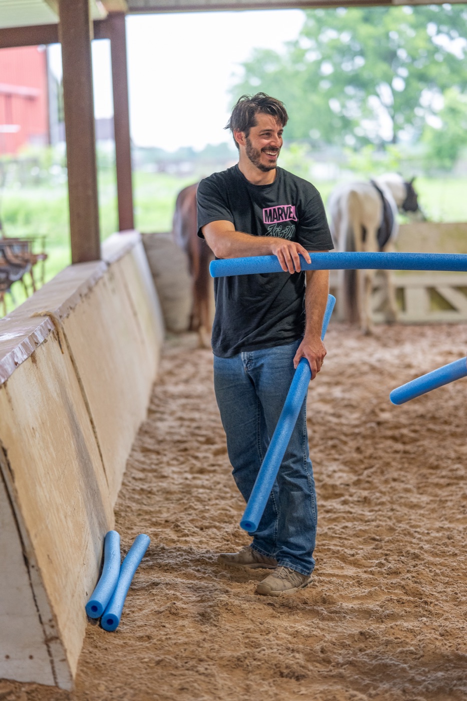 Setting up an activity in the arena at Beacon Ranch